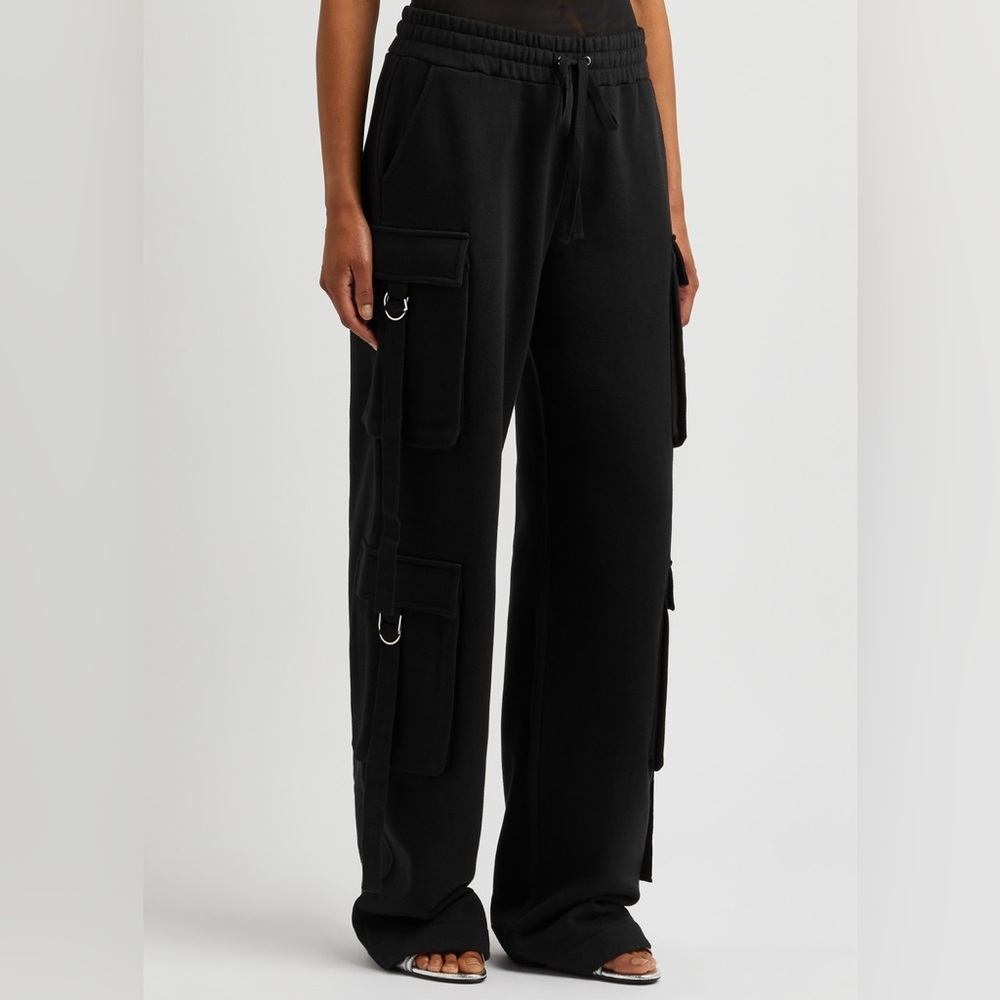 Blumarine Black Cargo Cotton Drawstring Wide Leg Sweat Pants,Women’s Cargo Pants